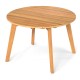 Round outdoor side table made of acacia wood with a slatted tabletop, perfect for patio or garden use.