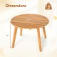 Round outdoor acacia wood side table with slatted tabletop, dimensions 24.5" diameter and 16" height, ideal for patios.