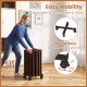 Round portable wood nesting stool in walnut with locking casters, ideal for easy mobility and space-saving in small.