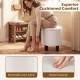 Round beige storage ottoman with breathable linen fabric, removable lid, and sponge filling for comfort and versatility.