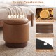 Round storage ottoman in brown with acacia wood frame, 360° swivel, and hidden storage for living room or bedroom use.