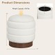 Round storage ottoman with acacia wood frame, white boucle fabric, 360° swivel, and hidden storage for living room use.