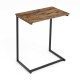 C-shaped industrial end table with a wood grain finish and metal frame, perfect for small spaces and multifunctional.