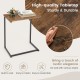 C-shaped industrial end table with a wood grain finish, perfect for small spaces and versatile use in any room.