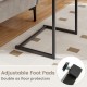 C-shaped industrial end table with adjustable foot pads, featuring a wood grain finish for rustic elegance.
