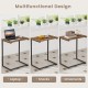 C-shaped industrial end table with spacious wood grain tabletop, ideal for snacks, work, or ornaments in small spaces.