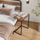 C-shaped industrial end table with a wood grain finish, perfect for small spaces and versatile room use.