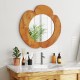 29-inch rustic hanging vanity mirror with a solid teak wood frame, elegantly curved design for bathrooms and living.
