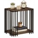 Rubber wood side table with metal frame, featuring 2-layer storage shelves, ideal for living room or bedroom use.