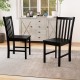 Set of 2 black wooden dining chairs with slat backrest, perfect for kitchen or dining room decor.