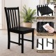 Black wooden dining chair with slat backrest, ergonomic design, and easy-clean surface for kitchen or dining room use.