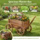 Rustic rolling flower pot stand made of fir wood, featuring wheels and handle for easy mobility and plant display.