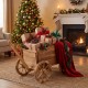 Rustic rolling flower pot stand in antique wagon cart style, made of fir wood, perfect for decorative use or as a.