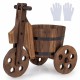 Rustic wood tricycle planter barrel in coffee color, ideal for flowers and herbs, featuring a drainage hole and sturdy.