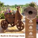 Rustic wood tricycle planter barrel with drainage hole, crafted from fir wood, ideal for flowers and herbs.