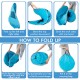 Automatic pop-up beach tent in blue, showcasing folding instructions for easy setup and storage in a carrying bag.