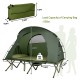 2-person outdoor camping tent with external cover, green, featuring a self-inflating mattress and strong metal frame.
