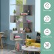 Ladder corner bookshelf in gray with 5 cubes, made of particleboard and MDF, ideal for modern home decor and storage.