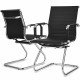 Set of 2 black conference chairs with PU leather and sled base, featuring ergonomic design and armrests for comfort.