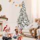 Snow-flocked 8-foot Christmas tree with white berries and poinsettia flowers, perfect for festive home decoration.