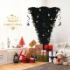 Upside-down 6 feet black artificial Christmas tree with 270 purple LED lights and Halloween decorations for festive.