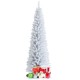 7-foot unlit slim white artificial Christmas pencil tree with gifts, perfect for holiday decoration in any space.