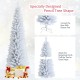 7 feet unlit artificial slim Christmas pencil tree in bright white, featuring 436 branch tips and a sturdy metal stand.