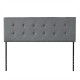 Gray tufted linen fabric upholstered headboard with adjustable steel legs, designed for queen and full size beds.
