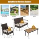 Cushioned wicker sofa set with acacia wood tabletop, ideal for patio and garden use, featuring a sturdy steel frame.
