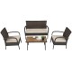 4-piece patio conversation set featuring cushioned wicker chairs and an acacia wood tabletop, perfect for outdoor.