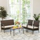 4-piece patio cushioned wicker conversation set with acacia wood tabletop, perfect for indoor and outdoor use.