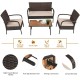 4-piece patio cushioned wicker conversation set with acacia wood tabletop, featuring ergonomic design and.