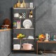 4-tier industrial bookshelf with thick chipboard and steel frame, ideal for kitchen or living room storage.