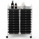 20-drawer black storage rolling cart with chrome metal frame, ideal for organizing art supplies and office essentials.