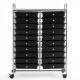 20-drawer rolling cart with black plastic drawers and chrome metal frame, ideal for organizing home or office supplies.