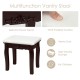 Cushioned stool with delicate flower decor, made of MDF and solid wood, perfect for a vanity table or as extra seating.