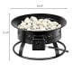 Portable propane fire pit with black powder-coated iron, 19" diameter, perfect for camping and outdoor gatherings.