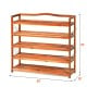 5-tier wood shoe rack made of acacia wood, featuring removable shelves and metal hooks, ideal for home storage.
