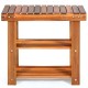 Three-tier acacia wood shoe bench with solid construction, ergonomic height, ideal for entryway or garden storage.