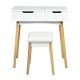 Cushioned stool with premium sponge filling and solid wood legs, designed for comfort and stability in vanity setups.