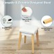 Cushioned stool with solid wood legs and non-slip feet pads, designed for comfort and stability in vanity setups.