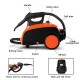 Heavy duty household steam cleaner with rolling casters, safety valve, and 18 accessories for versatile cleaning.