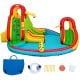 Kid's inflatable water slide bounce house with climbing wall and pool, made of durable oxford cloth, ideal for summer.