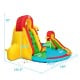 Kid's inflatable water slide bounce house with climbing wall and pool, featuring vibrant colors and dimensions for.