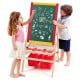 Double-sided kids art easel with magnetic blackboard and whiteboard, featuring storage trays and drawing paper for.