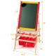Double-sided kids art easel with magnetic blackboard and whiteboard, featuring storage trays and drawing paper roll.