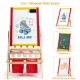 Wooden kids art easel featuring a double-sided blackboard and whiteboard, with storage trays and a drawing paper roll.