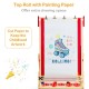 Double-sided kids art easel with top roll drawing paper, magnetic boards, and storage trays for creative play.