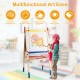 Height adjustable wooden art easel with double-sided boards, magnetic stickers, and accessories for kids' creativity.