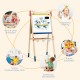 Height adjustable wooden kid's art easel with double-sided whiteboard and chalkboard, perfect for imaginative play and.